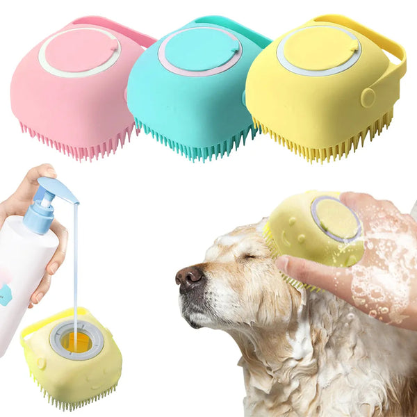 Escova para Banho massageadora com Dispensador para pets